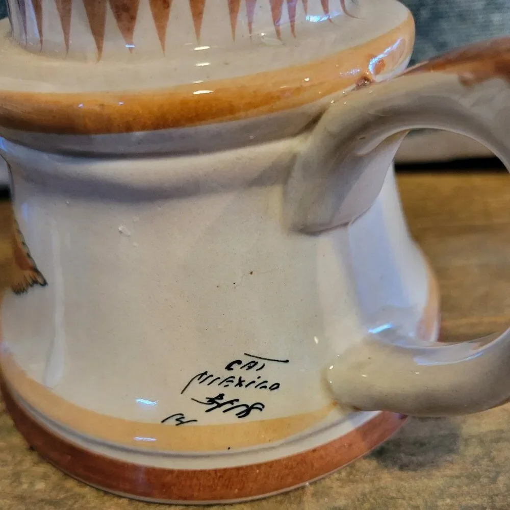Mexican Pottery Candlestick Holder with Pretty Bird - 1980's